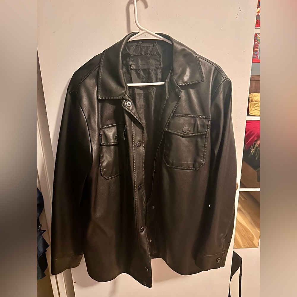 Faux Leather Button Down Jacket - image 2